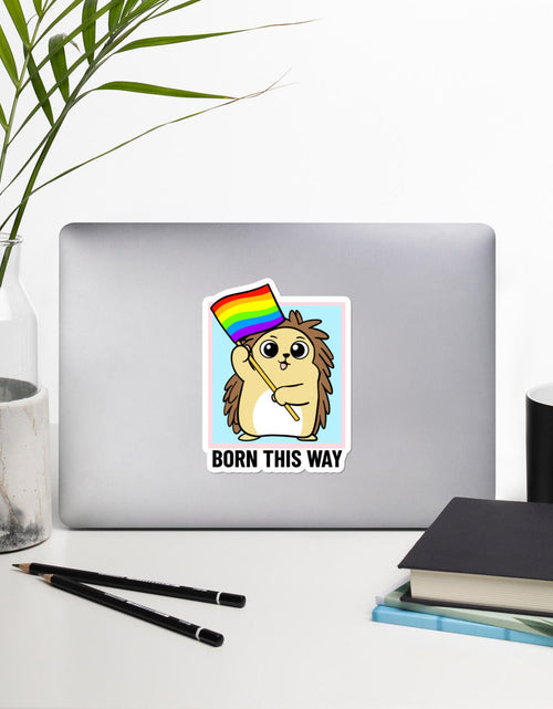 Load image into Gallery viewer, Born this Way LGBT Pride Cartoon Porcupine Bubble-free stickers by Proud Libertarian
