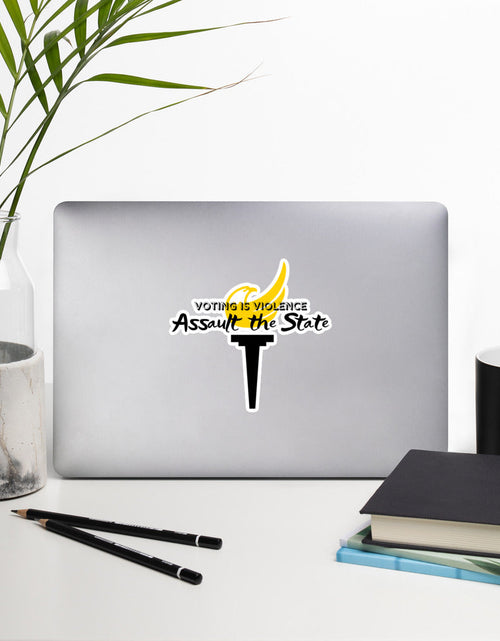 Load image into Gallery viewer, Voting is Violence - Assault the State AlaskaLP Bubble-free stickers by Proud Libertarian

