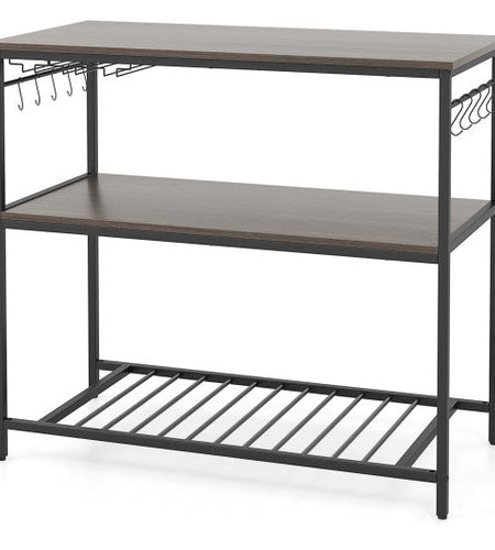 Kitchen Island with 3 Shelves Wine Glass Holders and 10 Hooks-Gray