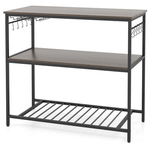 Load image into Gallery viewer, Kitchen Island with 3 Shelves Wine Glass Holders and 10 Hooks-Gray
