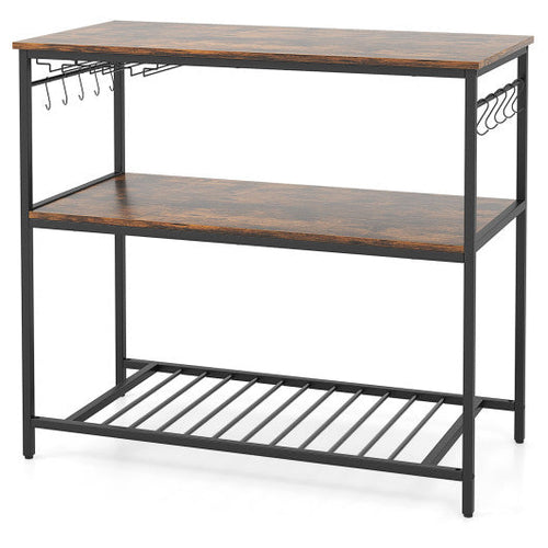 Load image into Gallery viewer, 3 Shelves Kitchen Island Industrial Prep Table with Bottom Wine Rack-Rustic Brown
