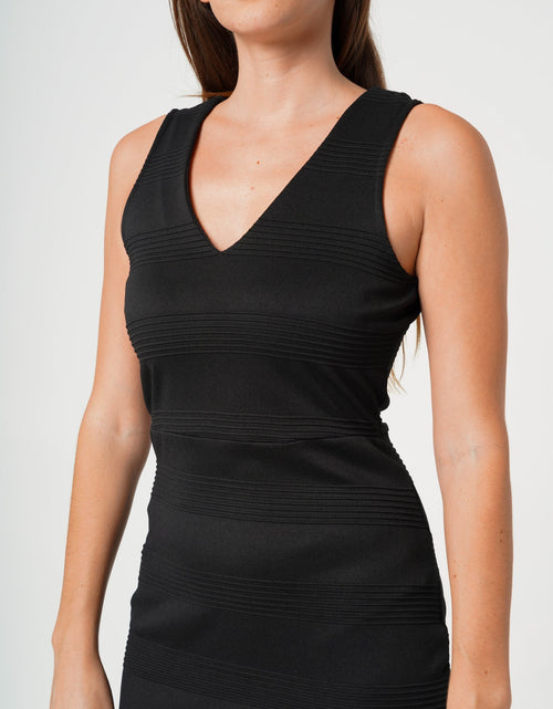 Load image into Gallery viewer, Sleeveless V-neck Sheer Ruffle Hem Bodycon Dress In Black by Shop at Konus
