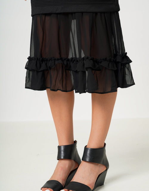 Load image into Gallery viewer, Sleeveless V-neck Sheer Ruffle Hem Bodycon Dress In Black by Shop at Konus
