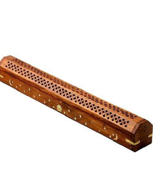 Load image into Gallery viewer, Celestial Wood Incense and cone Burner, Ash Catcher with storage - 18" by OMSutra
