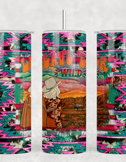 Load image into Gallery viewer, Leave Er Wild Aztec - 20 oz Steel Skinny Tumbler - Optional Blue Tooth Speaker - Speaker Color will Vary by Rowdy Ridge Co
