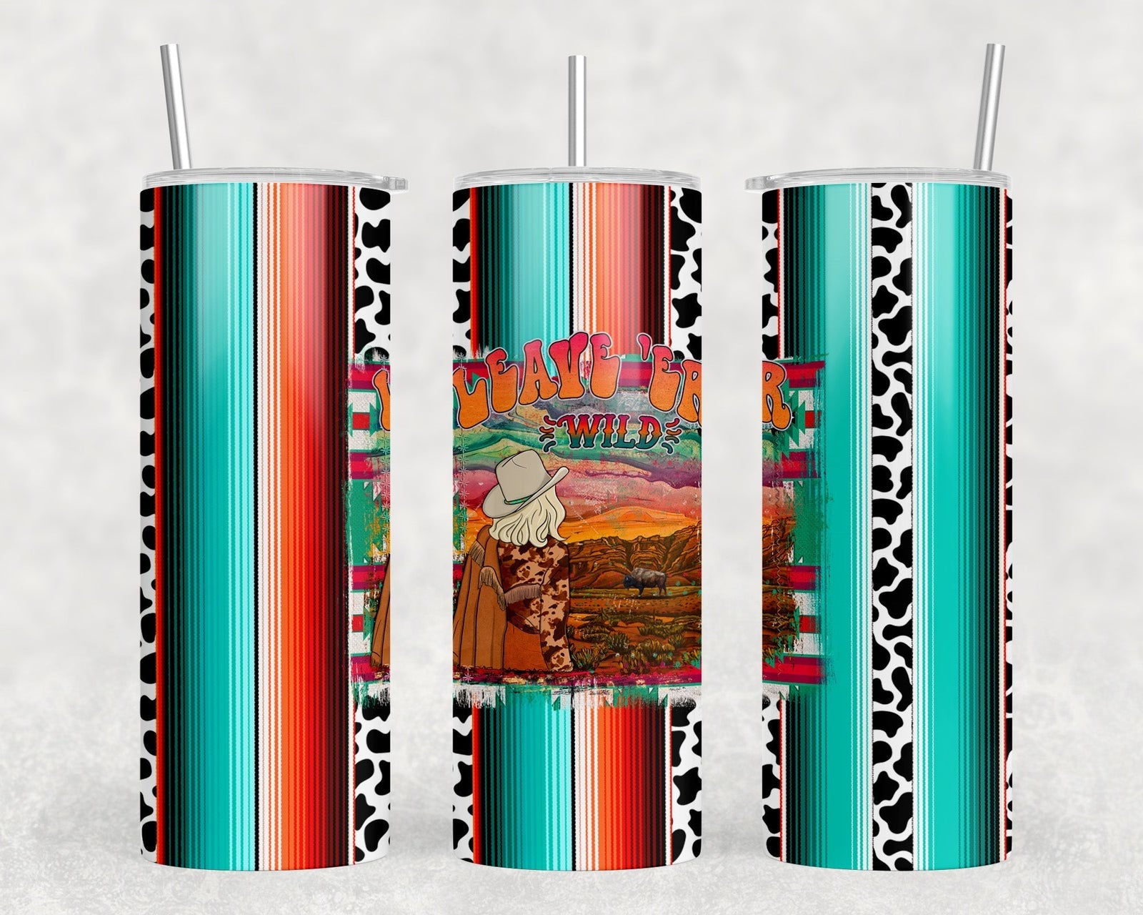 Leave Er Wild Serape - 20 oz Steel Skinny Tumbler - Optional Blue Tooth Speaker - Speaker Color will Vary by Rowdy Ridge Co
