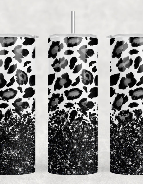 Load image into Gallery viewer, Leopard Print faux glitter - 20 oz Steel Skinny Tumbler - Optional Blue Tooth Speaker - Speaker Color will Vary by Rowdy Ridge Co
