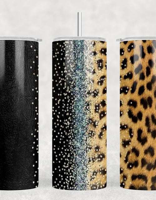Load image into Gallery viewer, Leopard Print faux leather|Skinny Tumbler|Optional Bluetooth Speaker| Speaker Color Varies by Rowdy Ridge Co
