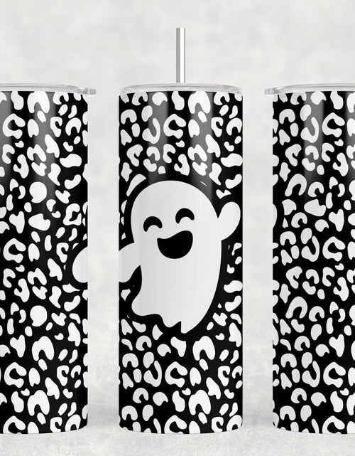 Load image into Gallery viewer, Leopard Print Ghost - 20 oz Steel Skinny Tumbler - Optional Blue Tooth Speaker - Speaker Color will Vary by Rowdy Ridge Co

