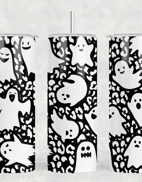 Load image into Gallery viewer, Leopard Print Ghosts - 20 oz Steel Skinny Tumbler - Optional Blue Tooth Speaker - Speaker Color will Vary by Rowdy Ridge Co
