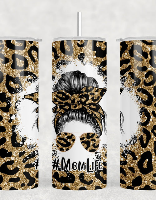 Load image into Gallery viewer, Leopard Print Mom Life - 20 oz Steel Skinny Tumbler - Optional Blue Tooth Speaker - Speaker Color will Vary by Rowdy Ridge Co
