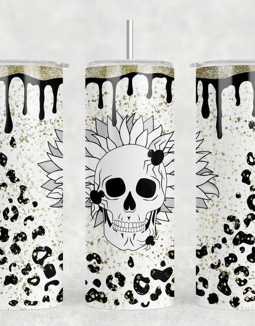 Load image into Gallery viewer, Leopard Print Skull - 20 oz Steel Skinny Tumbler - Optional Blue Tooth Speaker - Speaker Color will Vary by Rowdy Ridge Co
