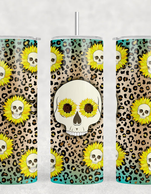 Load image into Gallery viewer, Leopard Print Skull - 20 oz Steel Skinny Tumbler - Optional Blue Tooth Speaker - Speaker Color will Vary by Rowdy Ridge Co
