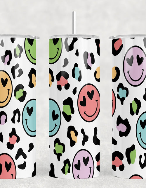 Load image into Gallery viewer, Leopard Print Smile - 20 oz Steel Skinny Tumbler - Optional Blue Tooth Speaker - Speaker Color will Vary by Rowdy Ridge Co
