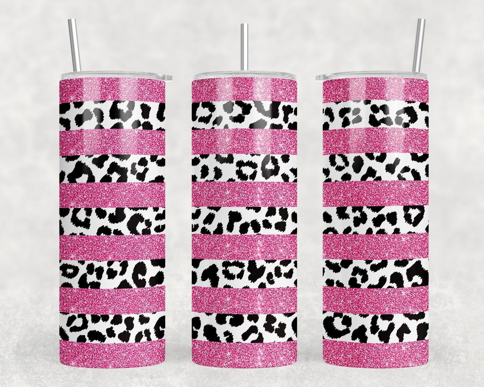 Leopard Print Stripes - 20 oz Steel Skinny Tumbler - Optional Blue Tooth Speaker - Speaker Color will Vary by Rowdy Ridge Co