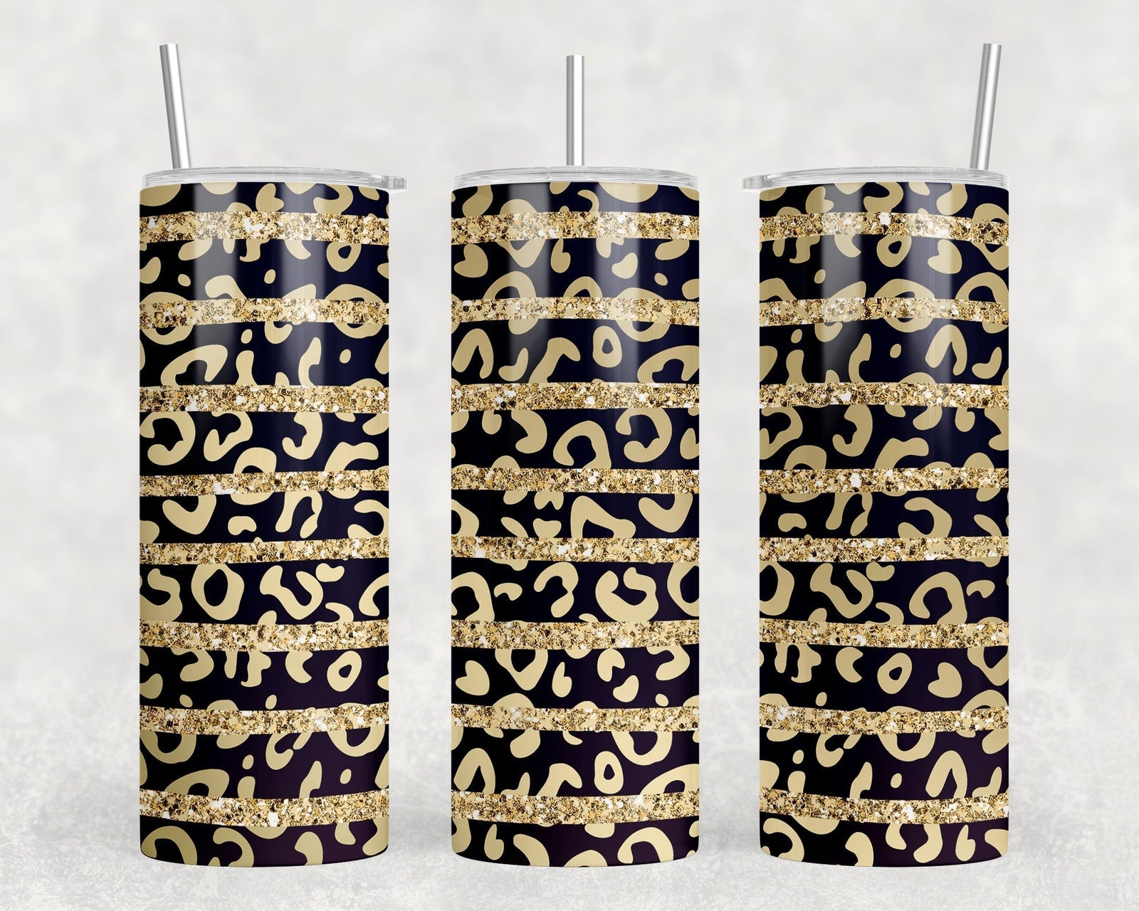 Leopard Print Stripes - 20 oz Steel Skinny Tumbler - Optional Blue Tooth Speaker - Speaker Color will Vary by Rowdy Ridge Co