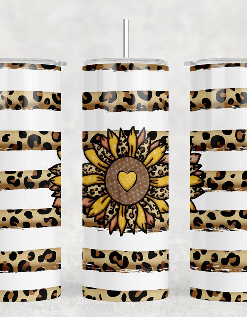 Load image into Gallery viewer, Leopard Print Sunflower - 20 oz Steel Skinny Tumbler - Optional Blue Tooth Speaker - Speaker Color will Vary by Rowdy Ridge Co
