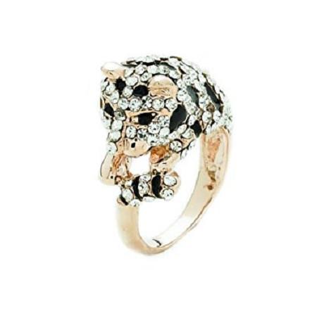 Load image into Gallery viewer, Designer Inspired Pale Gold and Crystal Diamante 'Lucky Leopard' Cocktail Ring by Liberty Charms USA
