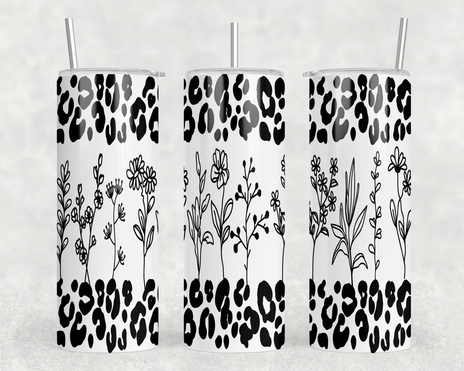 Leoprad Print Flowers|Skinny Tumbler|Optional Bluetooth Speaker| Speaker Color Varies by Rowdy Ridge Co