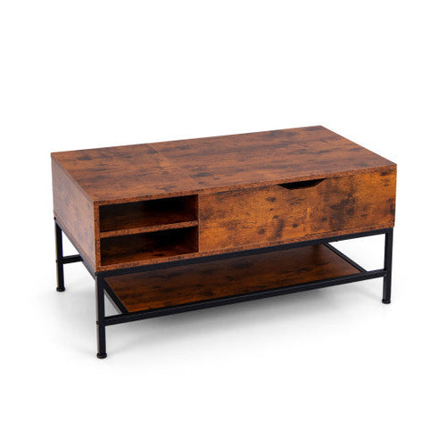 Load image into Gallery viewer, Lift Top Coffee Table with Hidden Compartment and Removable Storage Shelf-Rustic Brown

