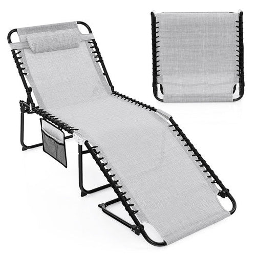 Load image into Gallery viewer, 4 Position Folding Lounge Chaise with Adjustable Backrest and Footrest-Gray
