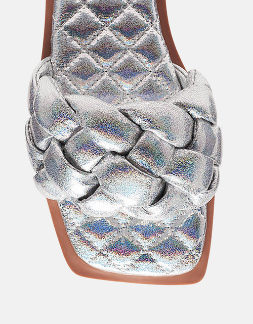 Load image into Gallery viewer, marcue patent pu quilted slides in woven straps by London Rag
