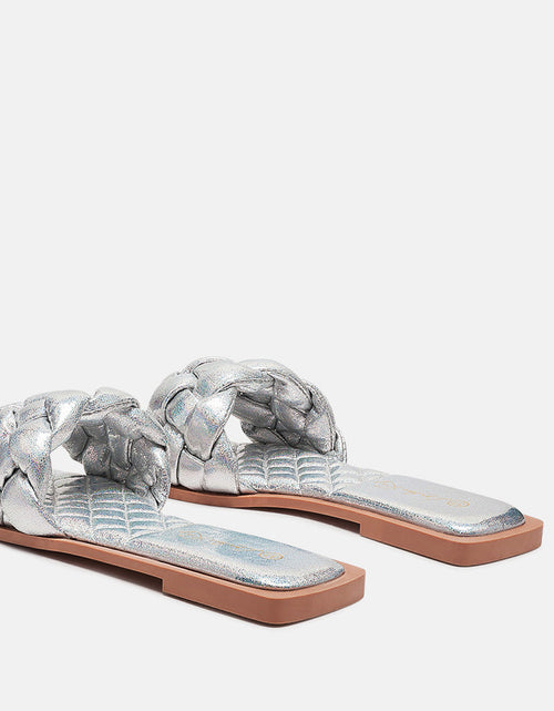 Load image into Gallery viewer, marcue patent pu quilted slides in woven straps by London Rag
