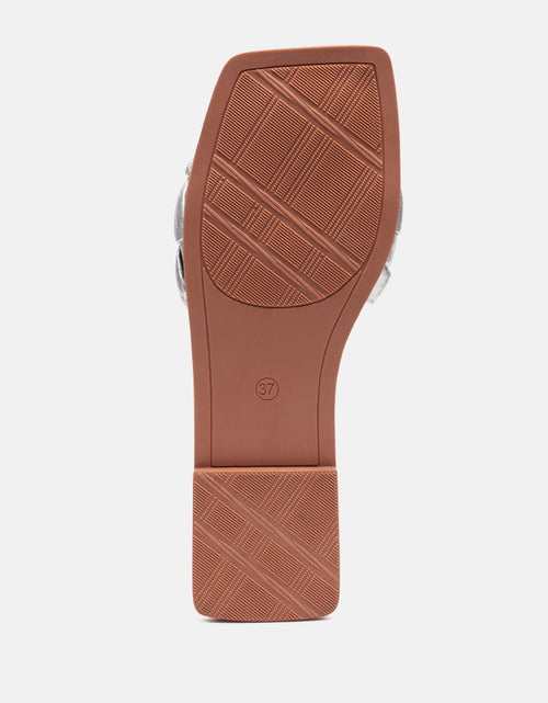 Load image into Gallery viewer, marcue patent pu quilted slides in woven straps by London Rag
