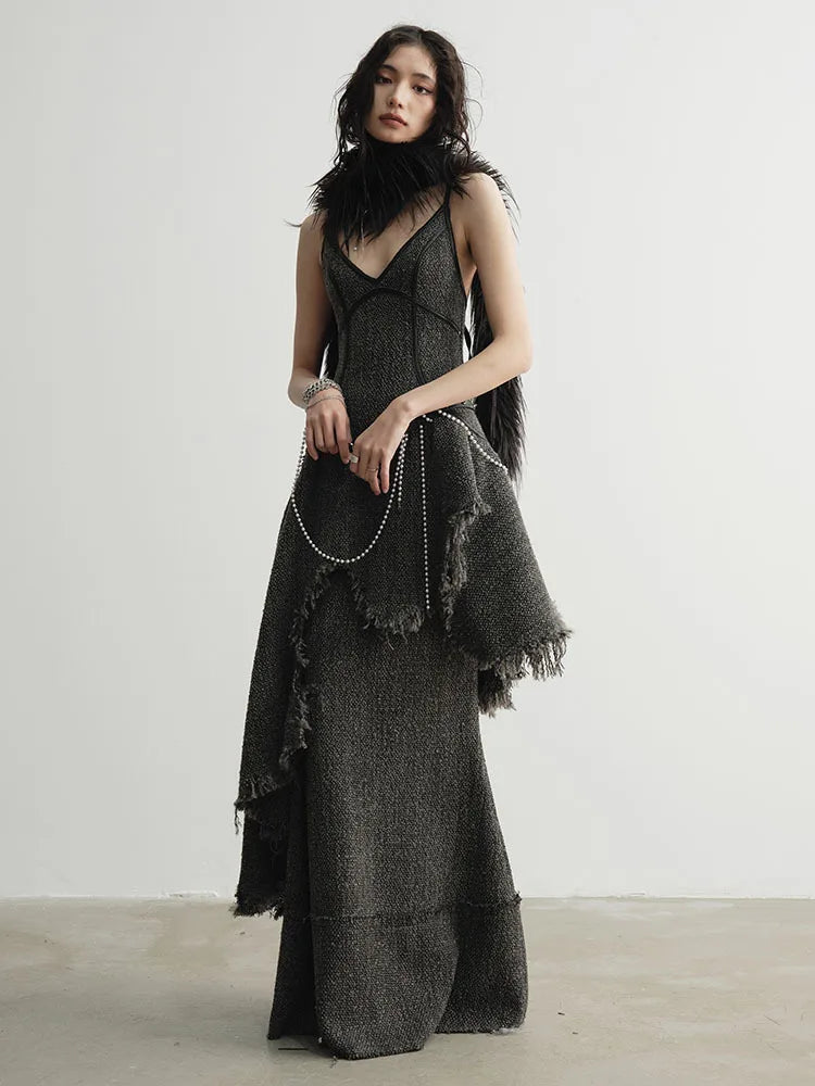 Frandie Asymmetrical Frayed Dress by Marigold Shadows