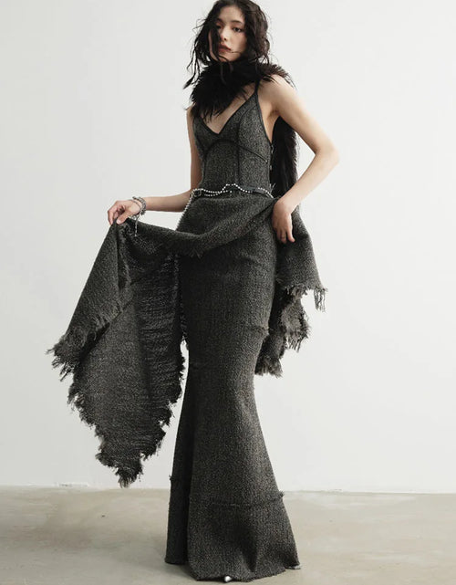 Load image into Gallery viewer, Frandie Asymmetrical Frayed Dress by Marigold Shadows
