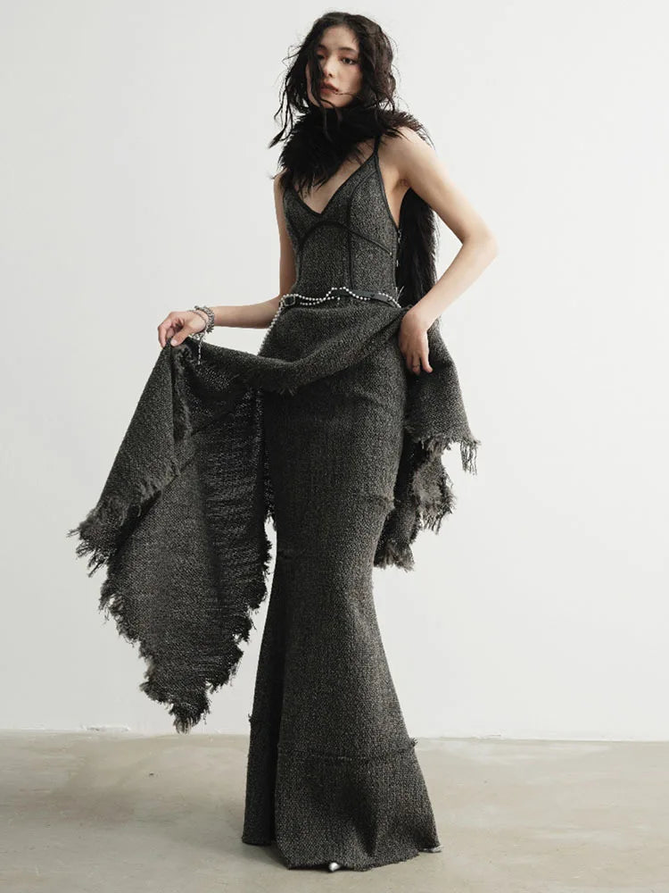 Frandie Asymmetrical Frayed Dress by Marigold Shadows