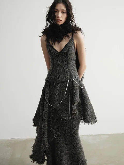 Load image into Gallery viewer, Frandie Asymmetrical Frayed Dress by Marigold Shadows
