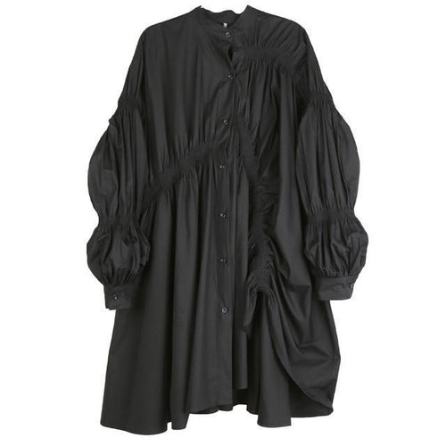 Load image into Gallery viewer, Hotaru Long Sleeve Pleated Shirt Dress - Black by Marigold Shadows
