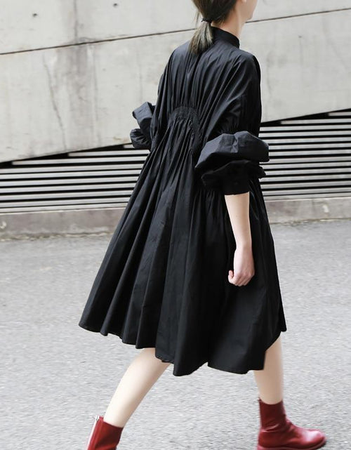 Load image into Gallery viewer, Hotaru Long Sleeve Pleated Shirt Dress - Black by Marigold Shadows
