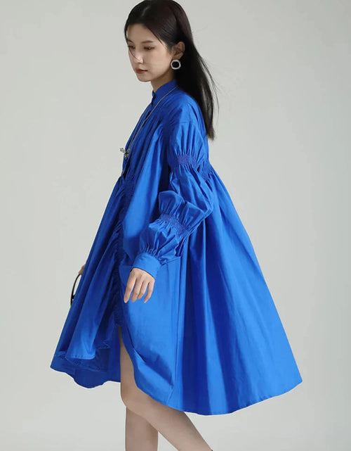 Load image into Gallery viewer, Hotaru Long Sleeve Pleated Shirt Dress - Blue by Marigold Shadows
