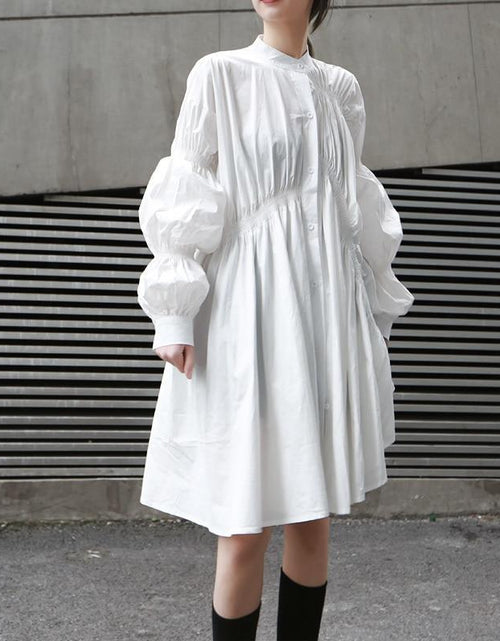 Load image into Gallery viewer, Hotaru Long Sleeve Pleated Shirt Dress - White by Marigold Shadows
