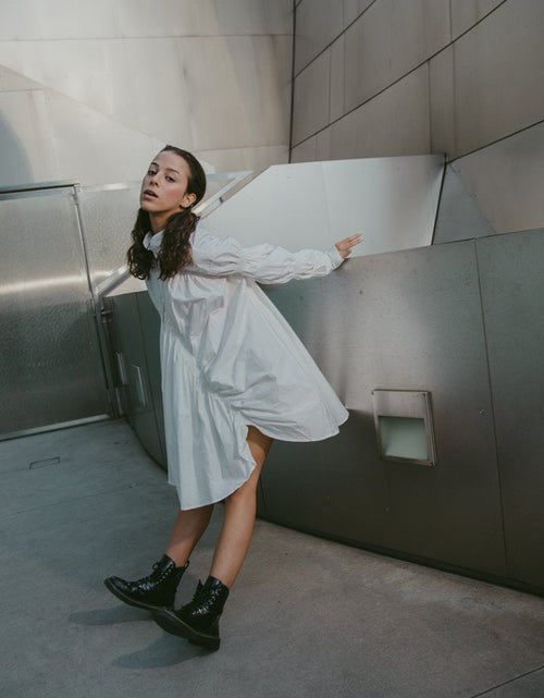 Load image into Gallery viewer, Hotaru Long Sleeve Pleated Shirt Dress - White by Marigold Shadows
