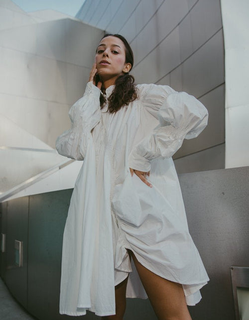 Load image into Gallery viewer, Hotaru Long Sleeve Pleated Shirt Dress - White by Marigold Shadows
