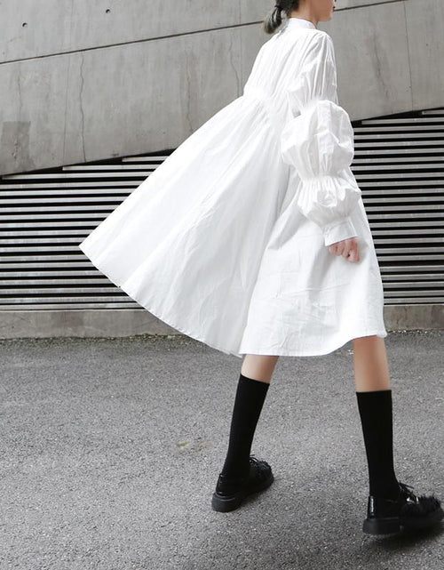 Load image into Gallery viewer, Hotaru Long Sleeve Pleated Shirt Dress - White by Marigold Shadows
