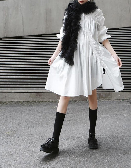 Load image into Gallery viewer, Hotaru Long Sleeve Pleated Shirt Dress - White by Marigold Shadows

