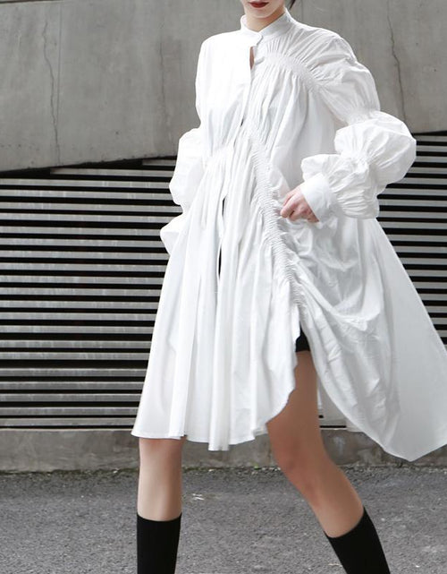 Load image into Gallery viewer, Hotaru Long Sleeve Pleated Shirt Dress - White by Marigold Shadows
