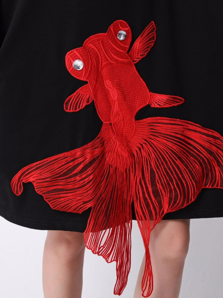 Kingyo Embroidered Goldfish Dress by Marigold Shadows