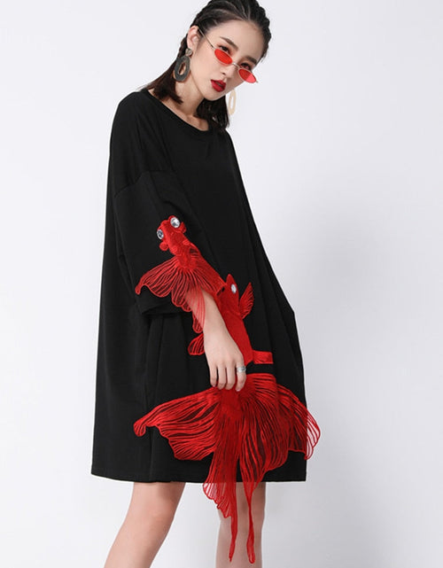 Load image into Gallery viewer, Kingyo Embroidered Goldfish Dress by Marigold Shadows
