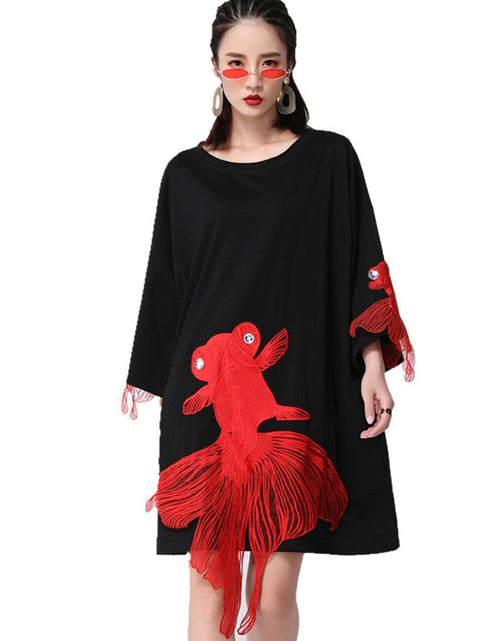Load image into Gallery viewer, Kingyo Embroidered Goldfish Dress by Marigold Shadows
