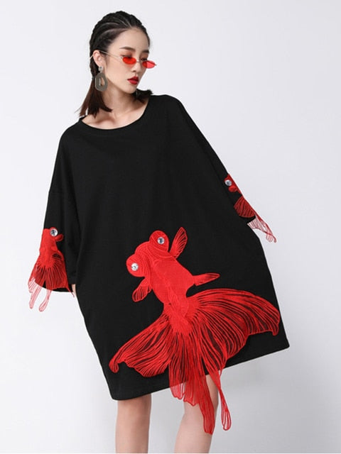 Load image into Gallery viewer, Kingyo Embroidered Goldfish Dress by Marigold Shadows
