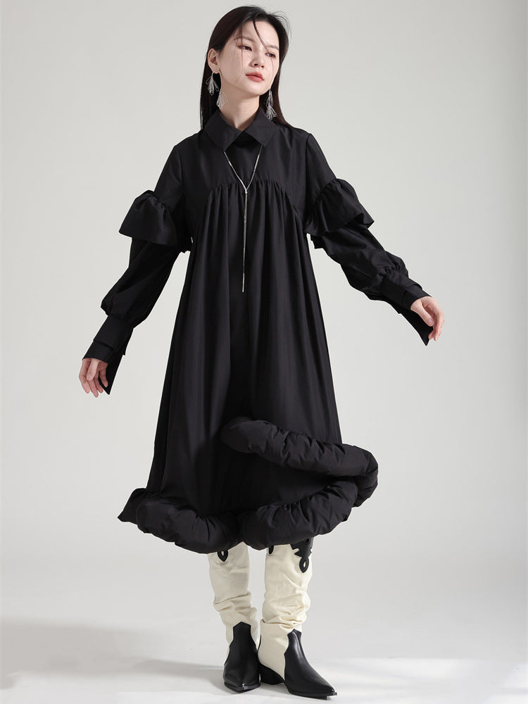 Plufey Long Sleeve Puff Dress - Black by Marigold Shadows