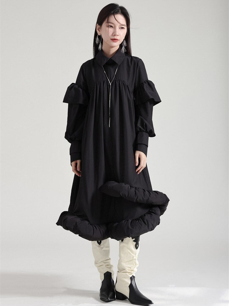 Plufey Long Sleeve Puff Dress - Black by Marigold Shadows