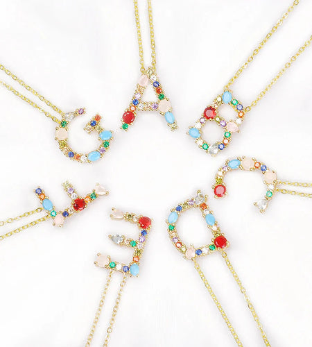 Lettre Multicolor Initial Charm Necklace by Marigold Shadows