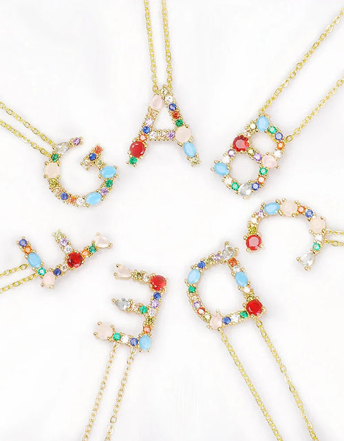 Load image into Gallery viewer, Lettre Multicolor Initial Charm Necklace by Marigold Shadows
