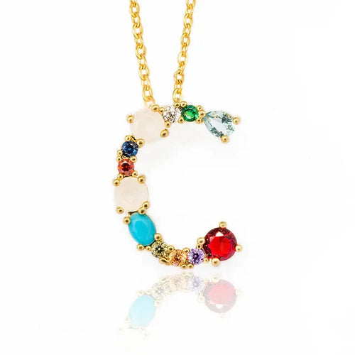 Load image into Gallery viewer, Lettre Multicolor Initial Charm Necklace by Marigold Shadows
